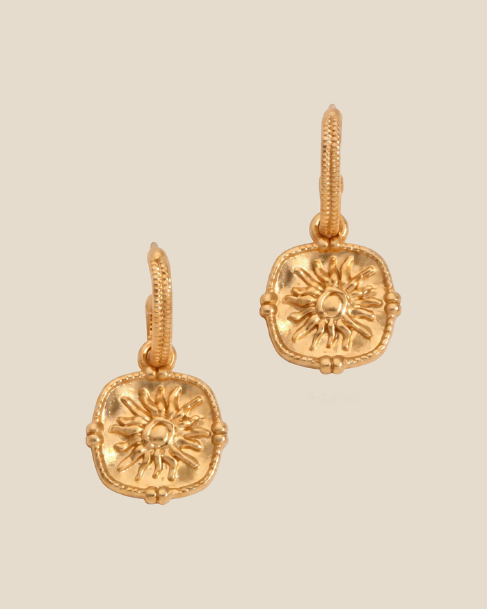 Sunflower medallion drop earrings in gold tone